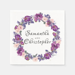 Serviette En Papier Floral Rose rose et violet Personnalisé