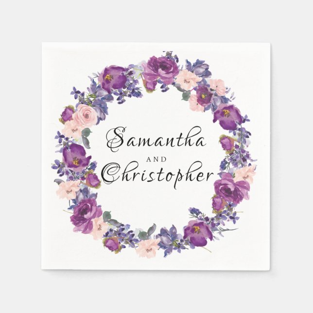 Serviette En Papier Floral Rose rose et violet Personnalisé (Devant)