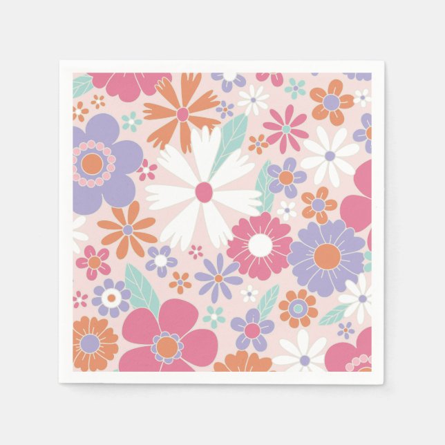 Serviette En Papier Floral rose Super rétro (Devant)