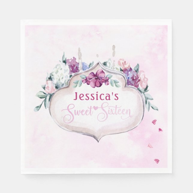 Serviette En Papier Floral rose | Sweet 16 (Devant)