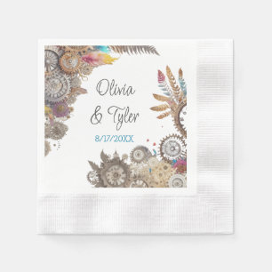 Serviette En Papier Floral Steampunk Mariage Date et noms