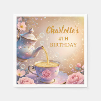 Serviette En Papier Floral Teacup & Teapot - Pastel Elegant Tea Party