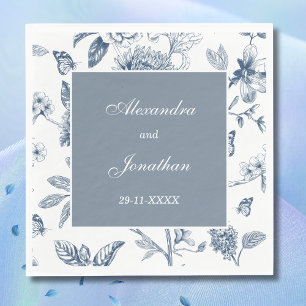 Serviette En Papier Floral Vintage bleu Mariage français