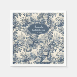 Serviette En Papier Floral vintage Bleu toile de jouy Douche nuptiale