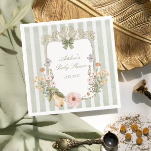 Serviette En Papier Floral Vintage Boho Sage Baby shower vert