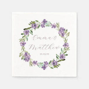 Serviette En Papier Floral violet Mariage de couronne végétale Monogra