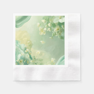Serviette En Papier Florale rêveuse Vert Sauge Doux et Vert Menthe