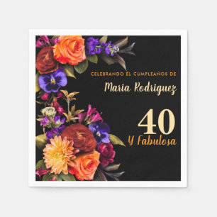Serviette En Papier Florales lumineuses espagnole Black 40e anniversai