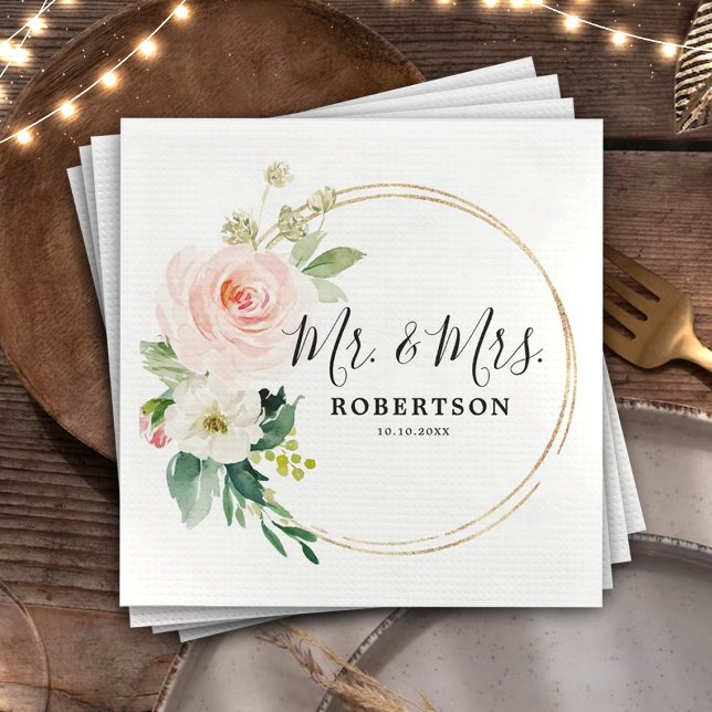 Serviette En Papier Florales rose pâle Mariage botanique moderne (Créateur téléchargé)