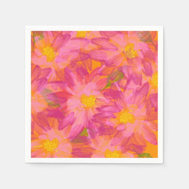 Serviette En Papier Florales rose vif sur Arrière - plan orange (Devant)