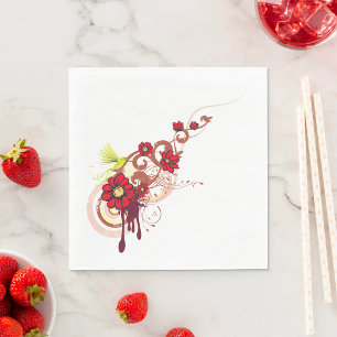 Serviette En Papier Flore avec fleurs rouges et colibri