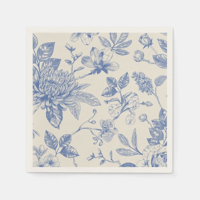Serviette En Papier Flore bleu Français Toile Floral (Devant)