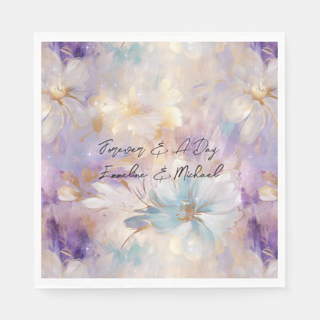 Serviette En Papier Flore bleu violet d'or blanc (Devant)