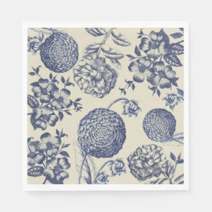 Serviette En Papier Flore d'impression florale de fleurs bleues antiqu