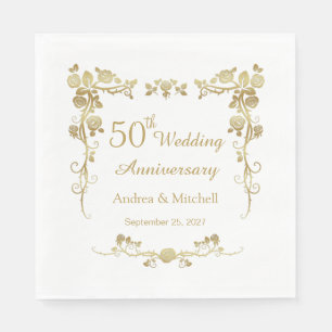 Serviette En Papier Flore d'or tournoie 50e anniversaire Mariage