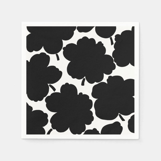 Serviette En Papier Flore gras monochrome noir et blanc (Devant)