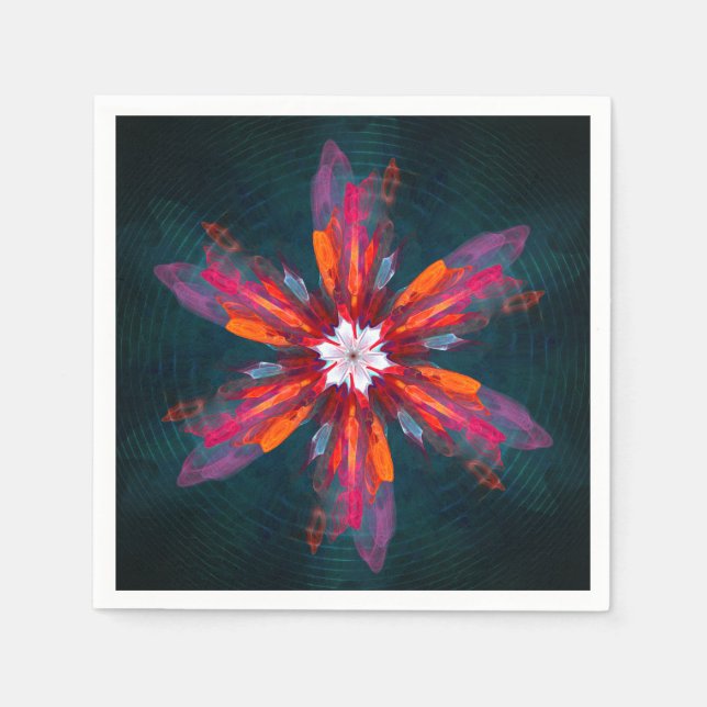 Serviette En Papier Flore Mandala Flowers Orange Red Blue Abstract (Devant)