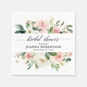 Serviette En Papier Flore rose pâle Fête des mariées botanique moderne