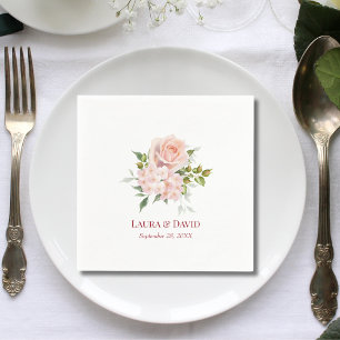 Serviette En Papier Flore rose pâle Papier Mariage botanique moderne