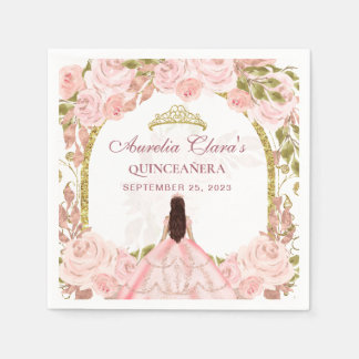 Serviette En Papier Flore rose pâle Princess Gold Arch Quinceanera