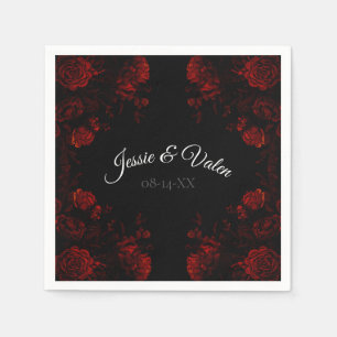 Serviette En Papier Flore rouge profond Élégant Mariage gothique