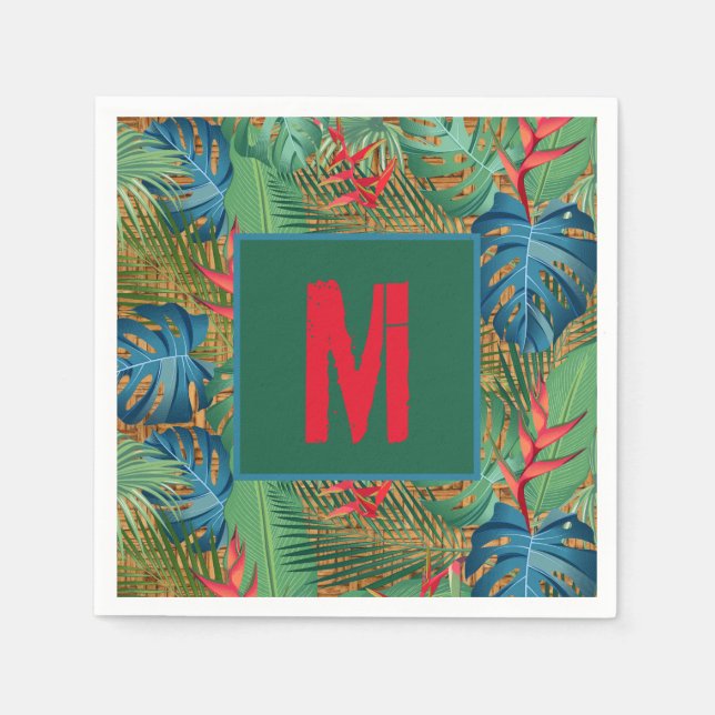 Serviette En Papier Flore tropicale monogramme sur l'impression en osi (Devant)