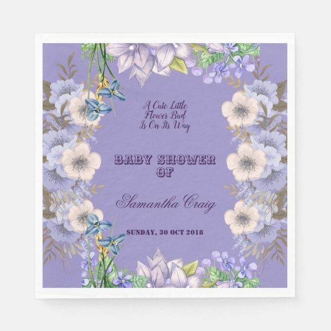 Serviette En Papier Flore violette Flax Fleur Baby shower (Devant)