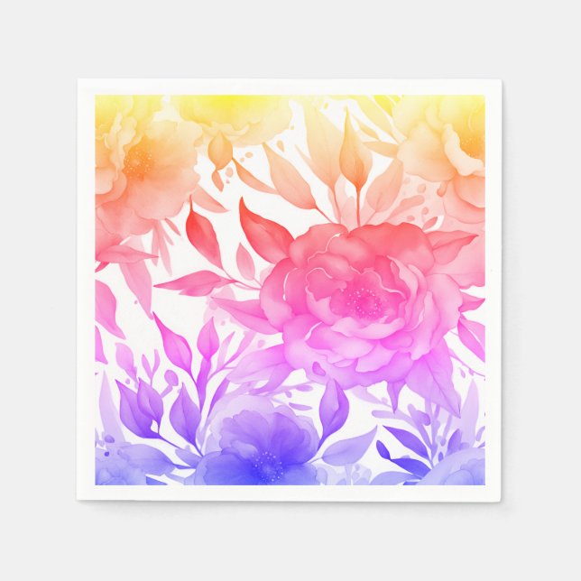 Serviette En Papier Flores d'aquarelle bleu Rose pourpre (Devant)