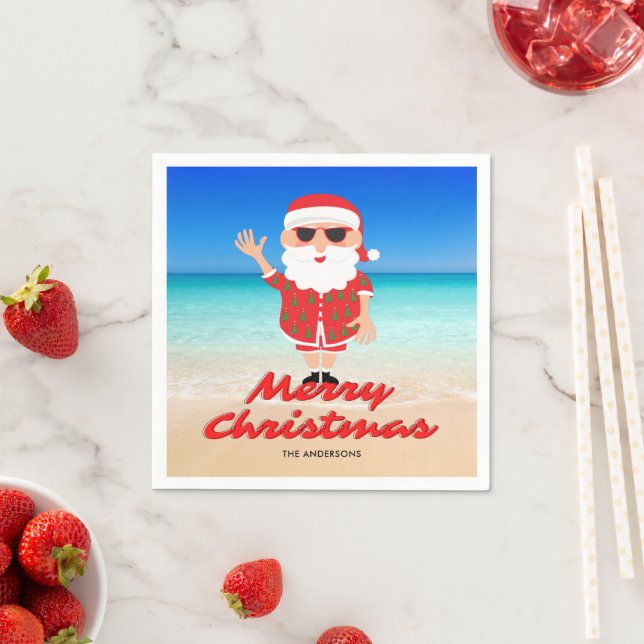 Serviette En Papier Floride Père Noël sur la plage Joyeux Noël (En situation)