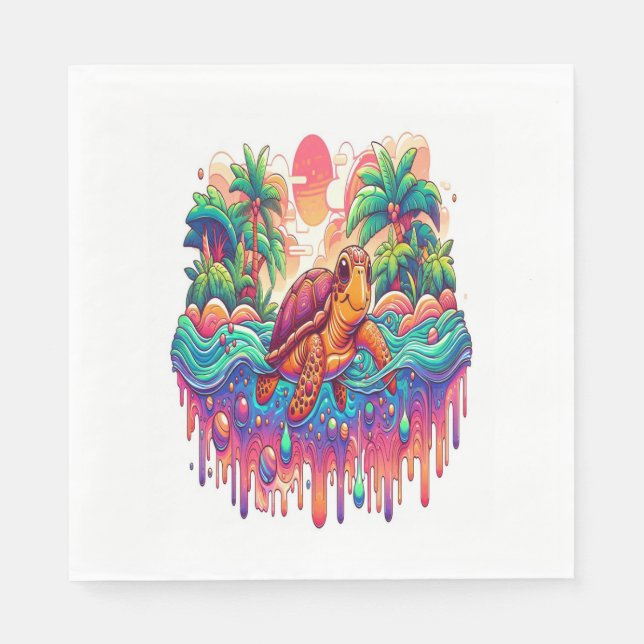 Serviette En Papier Flottes de tortue dans le Jardin Liquid. (Devant)