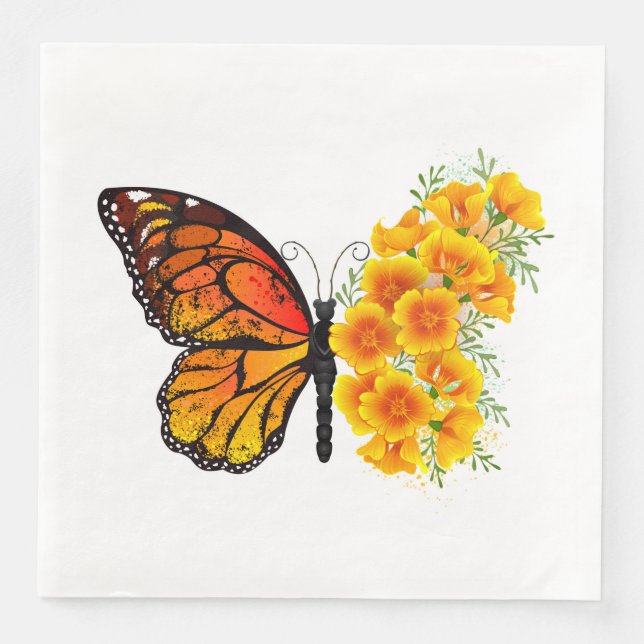 Serviette En Papier Flower Butterfly with Yellow California Poppy (Devant)