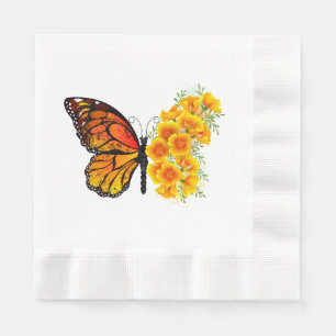 Serviette En Papier Flower Butterfly with Yellow California Poppy