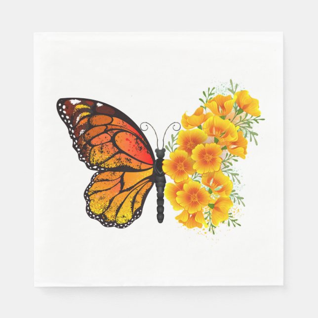 Serviette En Papier Flower Butterfly with Yellow California Poppy (Devant)