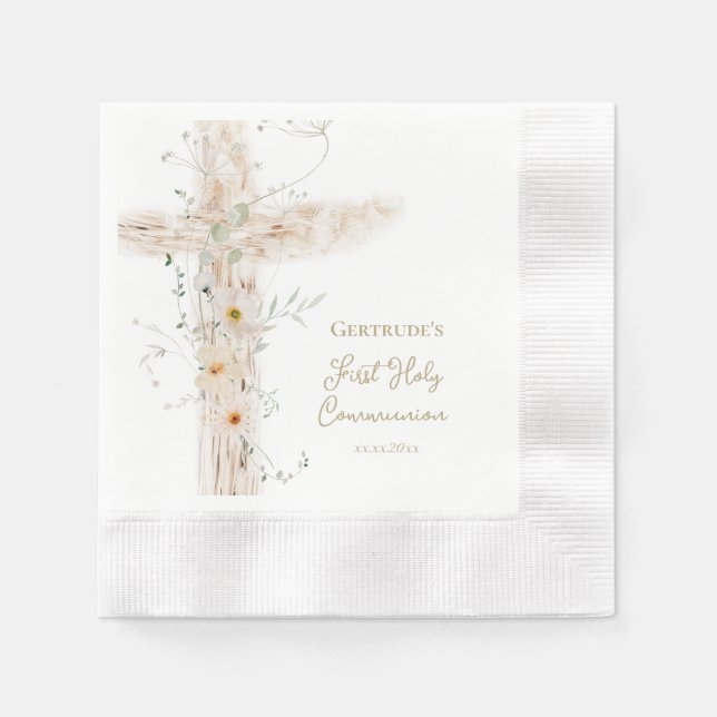 Serviette En Papier  flowers cross First Holy Communion (Devant)