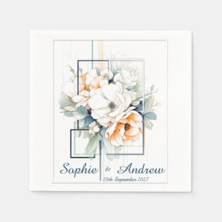 Serviette En Papier Flowers in Blue Cube-Frame: Wedding Napkins