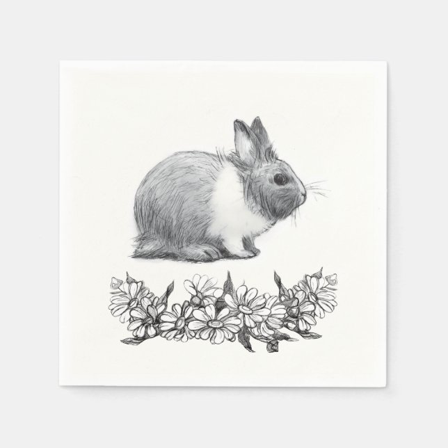 Serviette En Papier Fluffez le lapin. Carton noir monochrome (Devant)