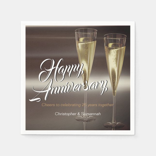 Serviette En Papier Flutes de Champagne Personnalisé Bonne Anniversair (Devant)
