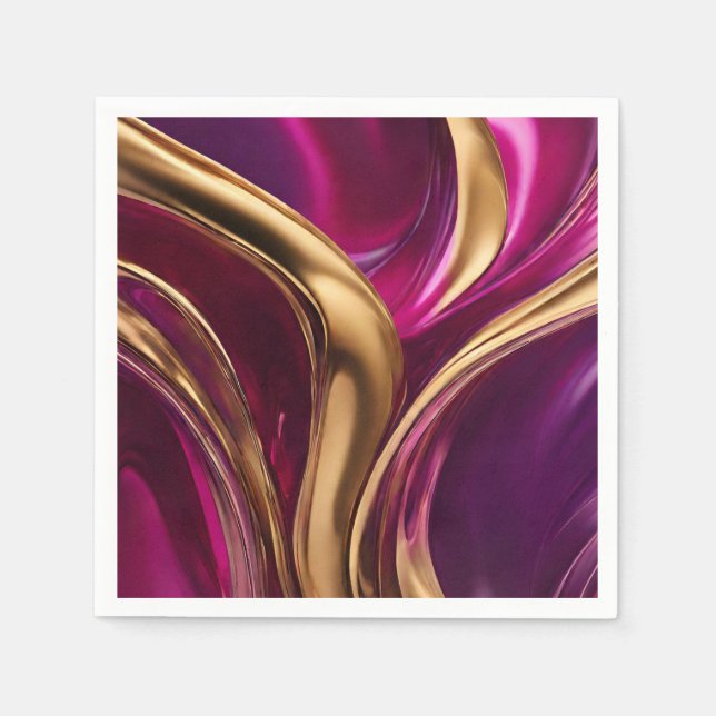 Serviette En Papier Flux Abstrait Art-Fuchsia violet et or- (Devant)