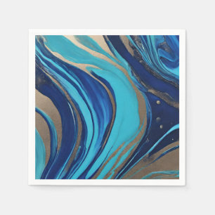 Serviette En Papier Flux moderne-Abstrait Art- Bleu et Or-