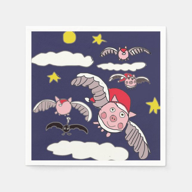 Serviette En Papier Flying Santa Pig  (Devant)