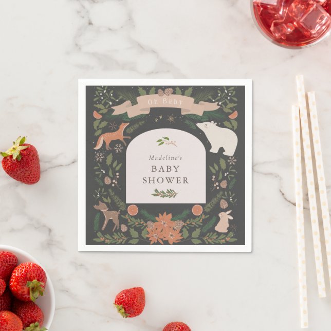 Serviette En Papier Foliage d'hiver Bois Animaux Baby shower de la Mar (En situation)