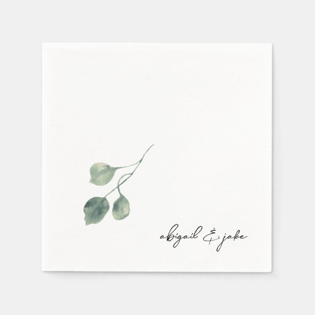 Serviette En Papier Foliage Modern Script Names Mariage Napkins (Devant)