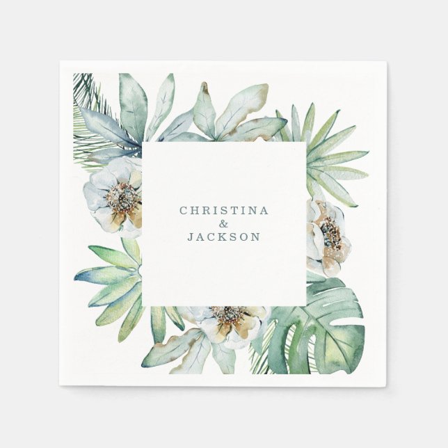 Serviette En Papier Foliage Tropical Moderne Mariage Cocktail (Devant)