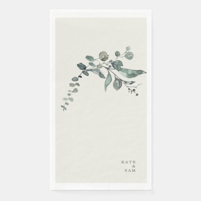 Serviette En Papier Foliage Turquoise & Crème Mariage personnalisé (Devant)