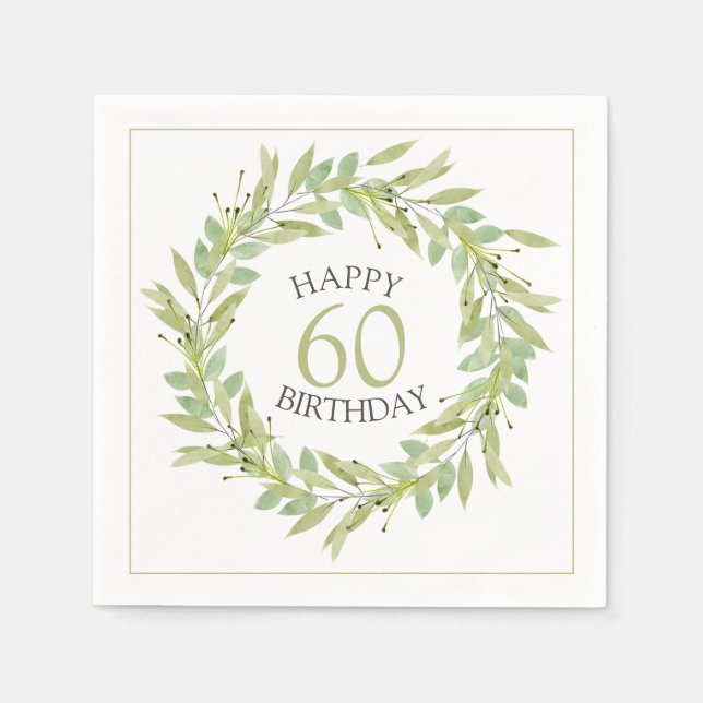 Serviette En Papier Foliage vert botanique Wreath Anniversaire (Devant)