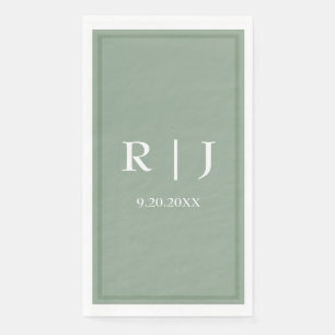 Serviette En Papier Fond de couleur vert sauge avec monogramme de mari