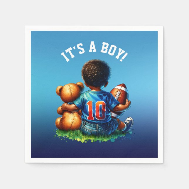 Serviette En Papier Football Baby Boy et Teddy Baby shower C'est un ga (Devant)