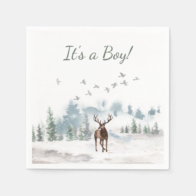 Serviette En Papier Forest Woodland Country Deer Boy Baby shower (Devant)