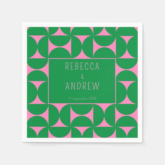 Serviette En Papier Forêt Abstraite du milieu du siècle Vert et rose (Devant)