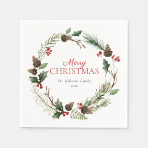 Serviette En Papier Forêt Berry Pinecone Wreath Joyeux Noël